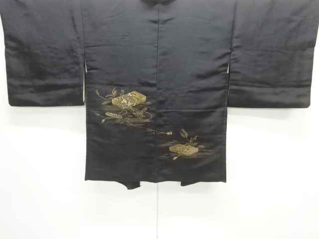 JAPANESE ANTIQUE HAORI / TAISHO ROMAN STYLE / SILK / WOVEN BOX PATTERN